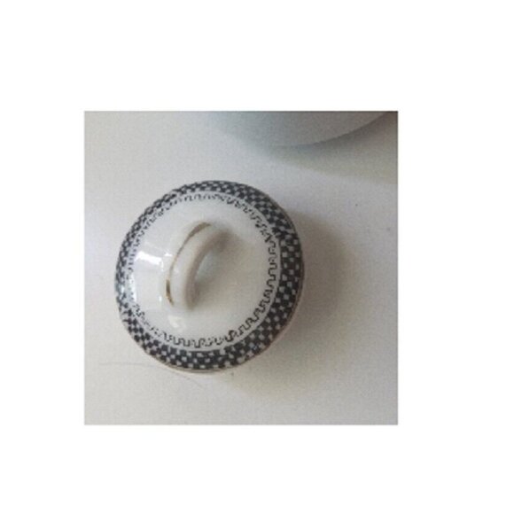 Sugar Bowl MC Made in Japan White Black Checkerboard pattern Gold Trim Handles - Picture 7 of 12